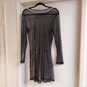 NWOT~Wet Seal Black & Silver Glitter Fishnet Design Midi Style Dress Sz Large